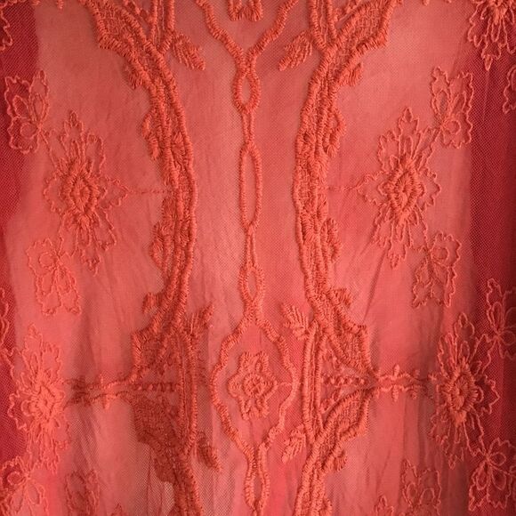 Lagenlook witchy dark orange/red cover up duster embroidered all over pattern - Picture 5 of 6